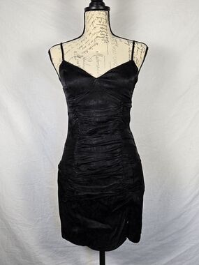 Sky to Moon Black Floral Jacquard Ruched Mini Dress - Small